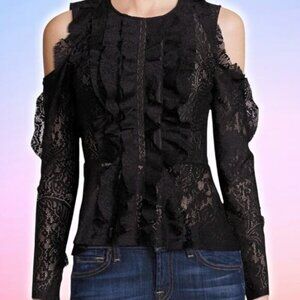 BCBGMAXAZRIA Maddy Cold Shoulder Lace Ruffle Peplum Top Sz Small